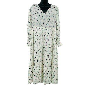 A New Day Tiered Midi Dress‎ Womens XS Multicolor Spotted Floral Long Sleeve